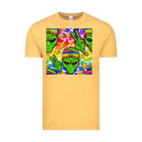 Vintage Mustard Pride LGBTQ+ aliens and stars with rainbow Vintage Tee - NancyCooperArtShop