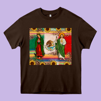 Mexico Flag Our Lady Of Guadalupe San Judas Sunflower Heavy Core Tee Designed By Jahusdesignshop