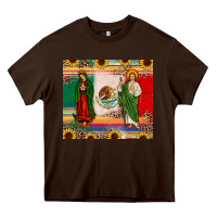 Chocolate Brown mexico flag our lady of guadalupe san judas sunflower Heavy Core Tee - JahusDesignShop