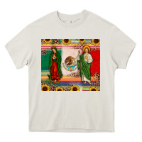 Cream mexico flag our lady of guadalupe san judas sunflower Heavy Core Tee - JahusDesignShop