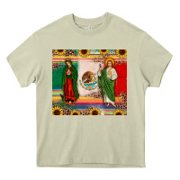 Mossy mexico flag our lady of guadalupe san judas sunflower Heavy Core Tee - JahusDesignShop