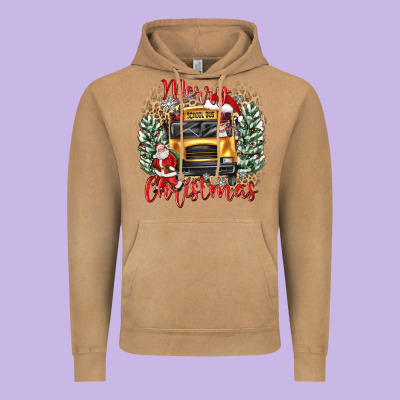 Merry Christmas School Bus Vintage Hoodie Designed By Texasbilliewilder