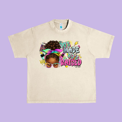 70's Made 80's Raised Afro Messy Bun Urban Heavy Tee Designed By Texasbilliewilder