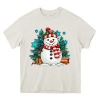 Cream christmas snowman Heavy Core Tee - MaliasSmallBusiness