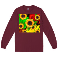Burgundy juneteenth sunflowers Long Sleeve Tee - CowGirlArtShop
