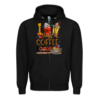 Black 100. Days Of Coffee  Chaos Zipper Hoodie - CowhideDigitalArt