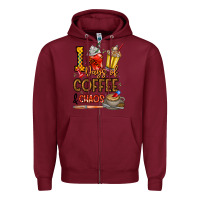Burgundy 100. Days Of Coffee  Chaos Zipper Hoodie - CowhideDigitalArt