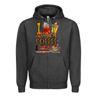 Charcoal Heather 100. Days Of Coffee  Chaos Zipper Hoodie - CowhideDigitalArt