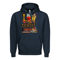 Navy 100. Days Of Coffee  Chaos Zipper Hoodie - CowhideDigitalArt