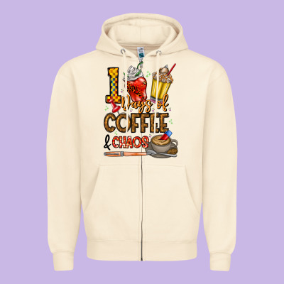 100. Days Of Coffee  Chaos Zipper Hoodie Designed By Cowhidedigitalart