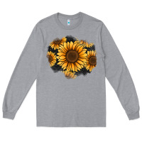 Heather Grey sunflower patch Long Sleeve Tee - Jasminsmagicworld