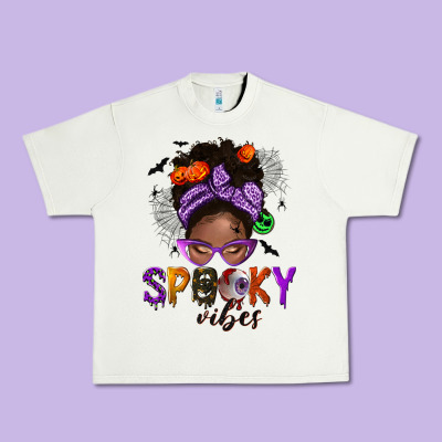 Spooky Vibes Afro Messy Bun Urban Heavy Tee Designed By Nancycooperartshop