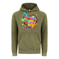 Vintage Olive Autism hearts Vintage Hoodie - NancyCooperArtShop