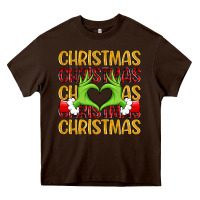 Chocolate Brown christmas grinch heart hands Heavy Core Tee - MaliasSmallBusiness