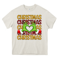 Cream christmas grinch heart hands Heavy Core Tee - MaliasSmallBusiness