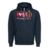 Navy loved john 3 16 Zipper Hoodie - LillyAllenDesigns
