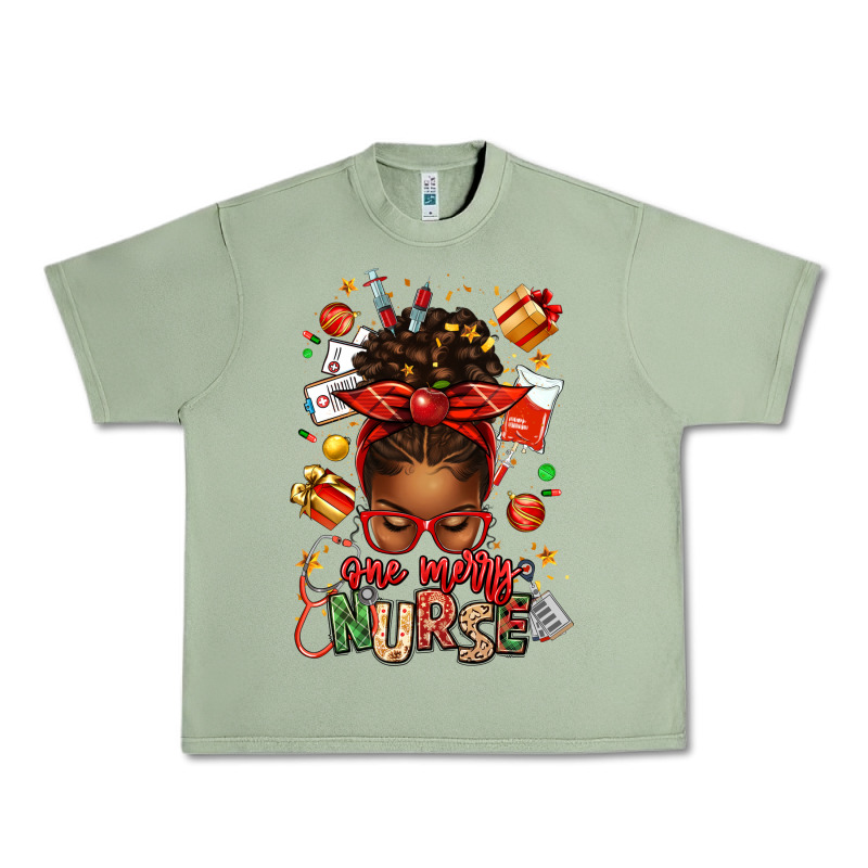One Merry Nurse Afro Messy Bun Urban Heavy Tee by texasbilliewilder | Teevron