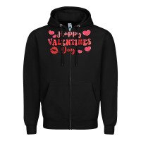Black happy valentine's day Zipper Hoodie - LillyAllenDesigns
