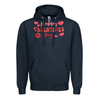 Navy happy valentine's day Zipper Hoodie - LillyAllenDesigns