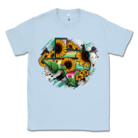Dusty Blue Texas Map Sunflower Cactus Serape Classic Tee - RanaPortraitStore
