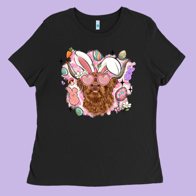 Highland Heifer Easter Ladies Tee Designed By Lillyallendesigns