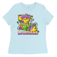 Baby Blue louisiana mardi gras state map Ladies Tee - LillyAllenDesigns