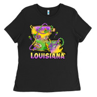 Black louisiana mardi gras state map Ladies Tee - LillyAllenDesigns
