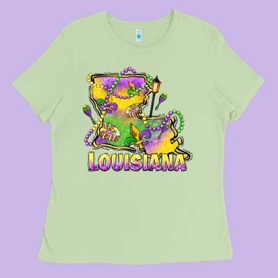 Louisiana Mardi Gras State Map Ladies Tee Designed By Lillyallendesigns