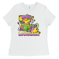 White louisiana mardi gras state map Ladies Tee - LillyAllenDesigns