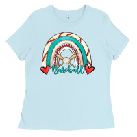 Baby Blue Baseball Rainbow Ladies Tee - RanaPortraitStore