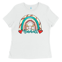 White Baseball Rainbow Ladies Tee - RanaPortraitStore