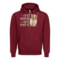 Burgundy Half Human Half Coffee Zipper Hoodie - CowhideDigitalArt