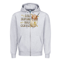 Heather Grey Half Human Half Coffee Zipper Hoodie - CowhideDigitalArt