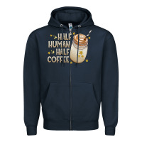 Navy Half Human Half Coffee Zipper Hoodie - CowhideDigitalArt