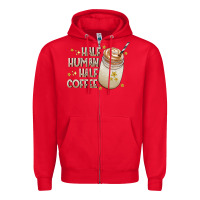 Red Half Human Half Coffee Zipper Hoodie - CowhideDigitalArt
