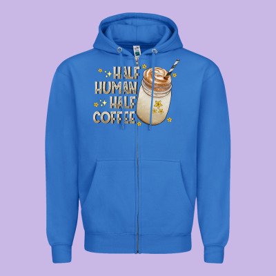 Half Human Half Coffee Zipper Hoodie Designed By Cowhidedigitalart