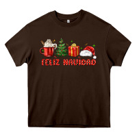 Chocolate Brown feliz navidad Heavy Core Tee - MaliasSmallBusiness