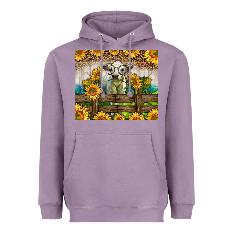Western Charolais Heifer With Sunflowers Heavyweight Hoodie by LillyAllenDesigns | Teevron
