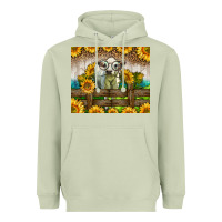Matcha Western Charolais Heifer With Sunflowers Heavyweight Hoodie - LillyAllenDesigns