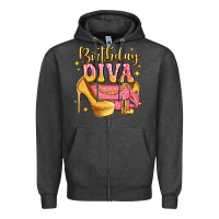 Charcoal Heather birthday diva pink and gold glitter Zipper Hoodie - LillyAllenDesigns