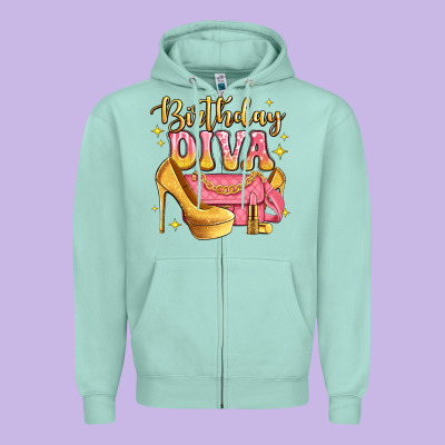 Birthday Diva Pink And Gold Glitter Zipper Hoodie Designed By Lillyallendesigns