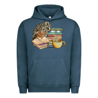 Pigment Midnight Navy owl and books Urban Hoodie - BarkalooDesign