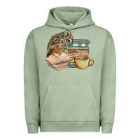 Pigment Oil Green owl and books Urban Hoodie - BarkalooDesign