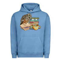 Pigment Pebble Blue owl and books Urban Hoodie - BarkalooDesign