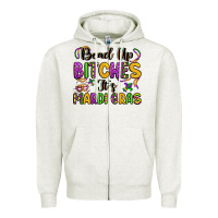 Oatmeal Heather bead up bitches it s mardi gras Zipper Hoodie - LillyAllenDesigns