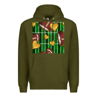 Army Green american football field and hearts seamless pattern Premium Hoodie - BundleAndBundleShop