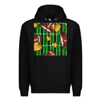 Black american football field and hearts seamless pattern Premium Hoodie - BundleAndBundleShop