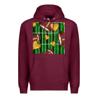 Burgundy american football field and hearts seamless pattern Premium Hoodie - BundleAndBundleShop