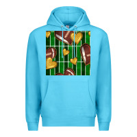 Ocean Blue american football field and hearts seamless pattern Premium Hoodie - BundleAndBundleShop