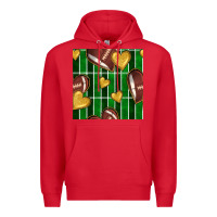 Red american football field and hearts seamless pattern Premium Hoodie - BundleAndBundleShop